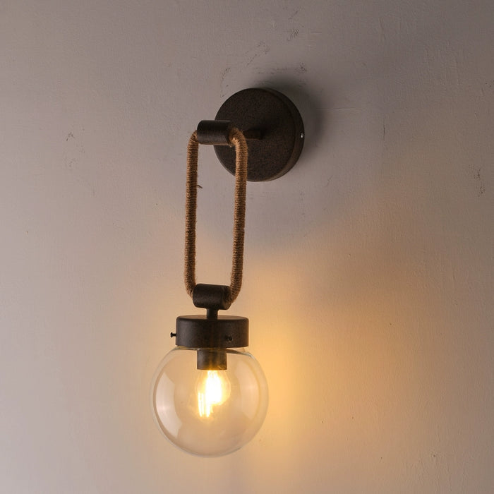 1-Light Rustic Industrial Style Glass Rope Wall Sconces Lighting