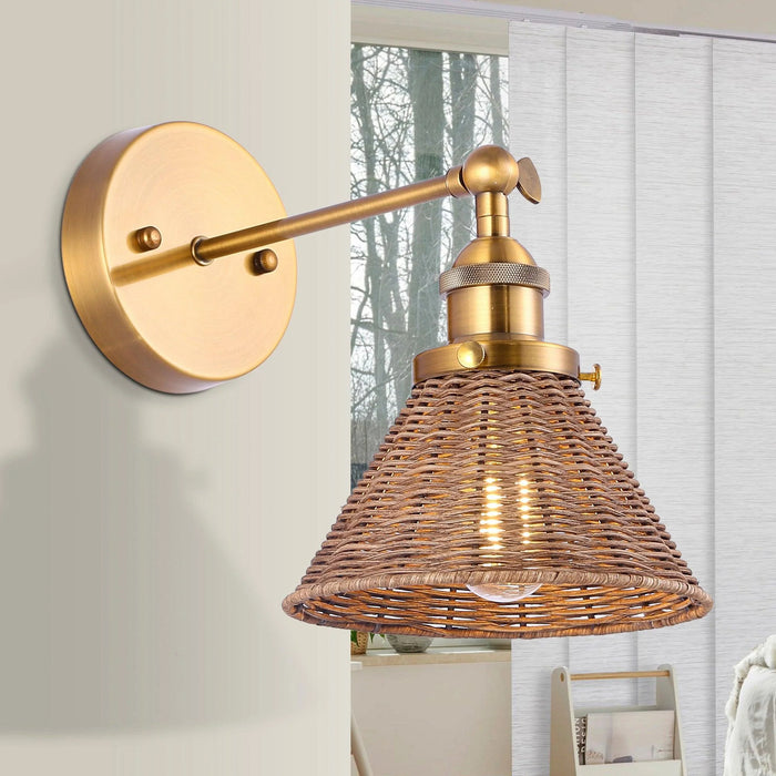 Traditional 1-Light Rattan Woven Wall Sconce