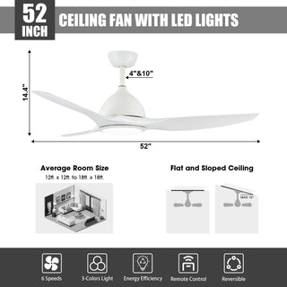 52" Vaczon Hamptons 3 Blades Ceiling Fan with LED Light and Remote Control