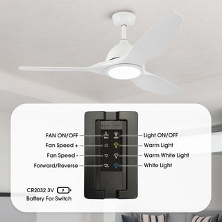 52" Vaczon Hamptons 3 Blades Ceiling Fan with LED Light and Remote Control