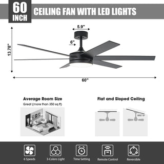 60" Volga DC Motor 6 Blades Hamptons Modern Downrod Mount Ceiling Fan with Remote Control