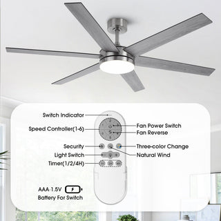 60" Volga DC Motor 6 Blades Hamptons Modern Downrod Mount Ceiling Fan with Remote Control