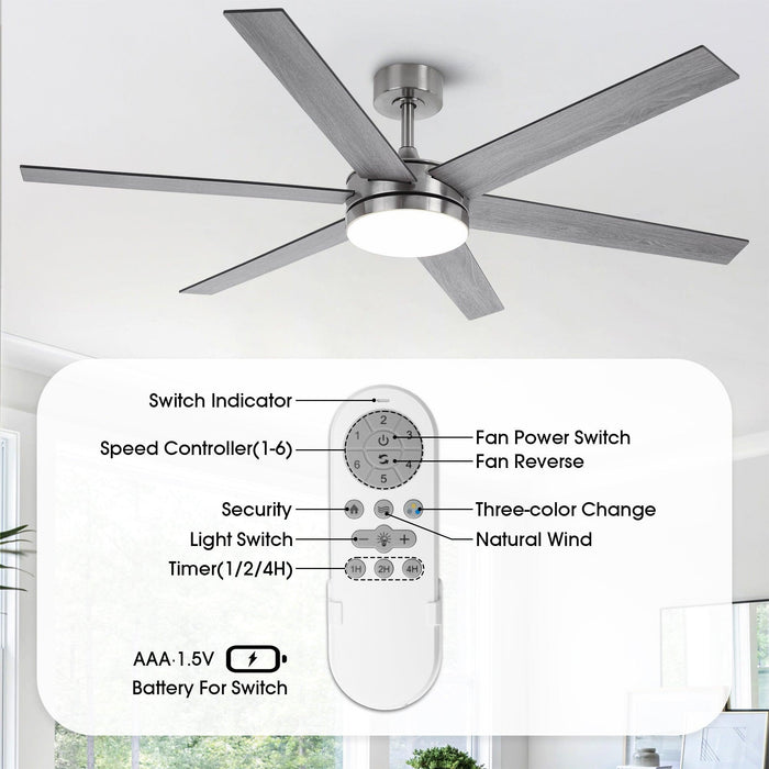 60" Volga DC Motor 6 Blades Modern Downrod Mount Ceiling Fan with Remote Control