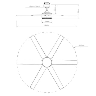 60" Volga DC Motor 6 Blades Hamptons Modern Downrod Mount Ceiling Fan with Remote Control