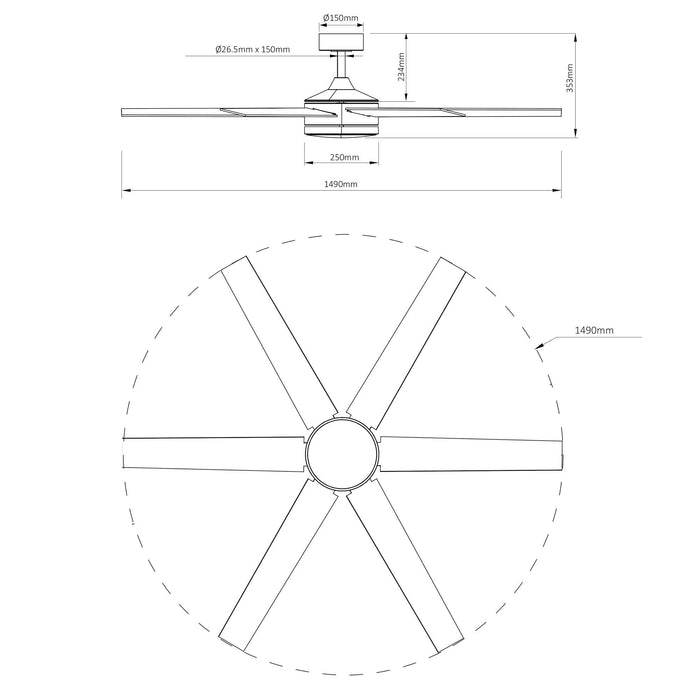 60" Volga DC Motor 6 Blades Modern Downrod Mount Ceiling Fan with Remote Control