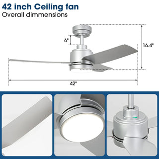 Vaczon 42 Inch 3-Blades Modern Ceiling Fan with Remote Control and LED Light