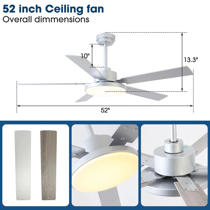Vaczon 52 Inch Double-sided Blades Modern Ceiling Fan with Remote Control and LED Light