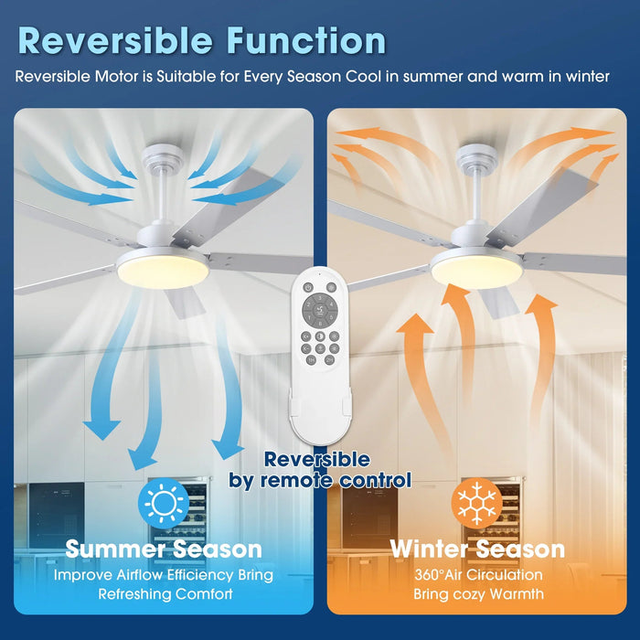 Vaczon 52 Inch Double-sided Blades Modern Ceiling Fan with Remote Control and LED Light