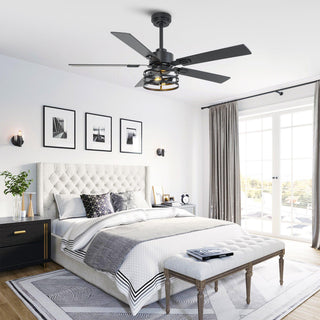 Vaczon 52 Inch DC Motor Industrial Downrod Ceiling Fan with Light and Remote Control