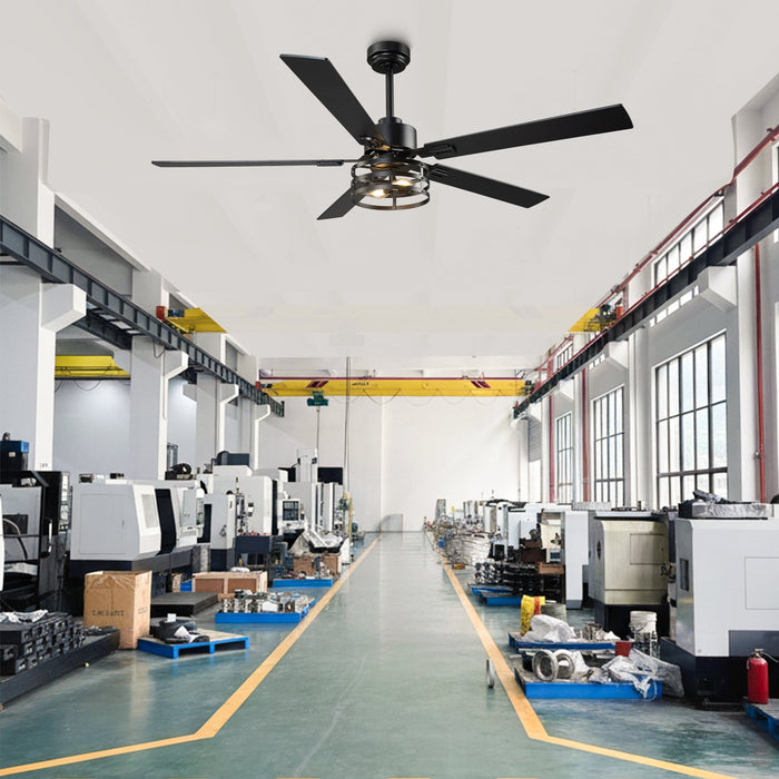 Vaczon Industrial 52 Inch 60 Inch Downrod Ceiling Fan with Light APP Remote Control