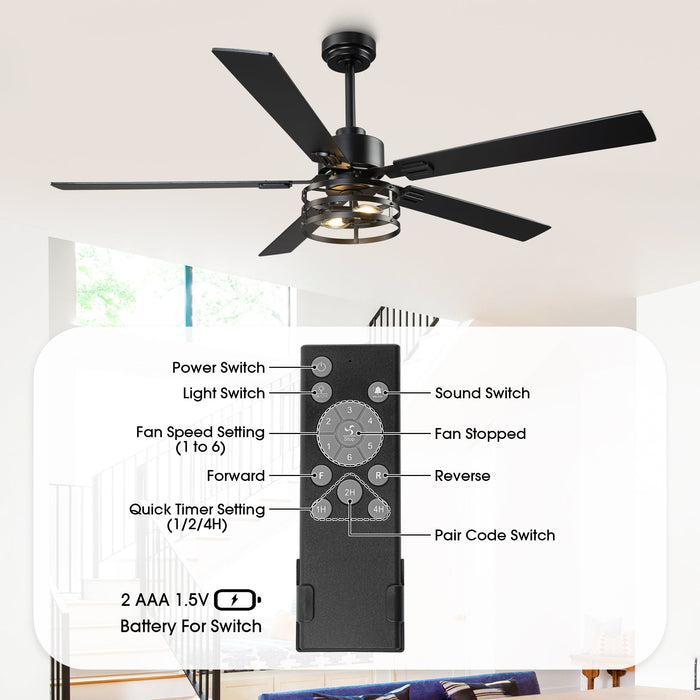 Vaczon Industrial 52 Inch 60 Inch Downrod Ceiling Fan with Light APP Remote Control