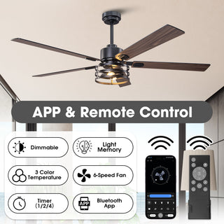 Vaczon Industrial 52 Inch 60 Inch Downrod Ceiling Fan with Light APP Remote Control