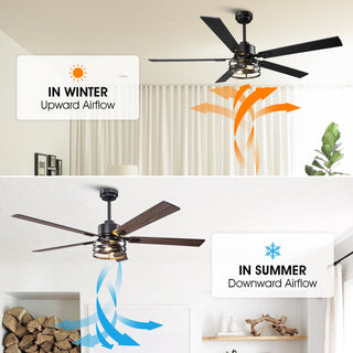 Vaczon Industrial 52 Inch 60 Inch Downrod Ceiling Fan with Light APP Remote Control