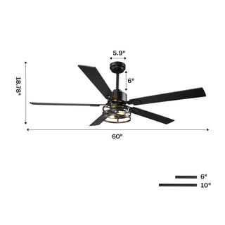 Vaczon Industrial 52 Inch 60 Inch Downrod Ceiling Fan with Light APP Remote Control
