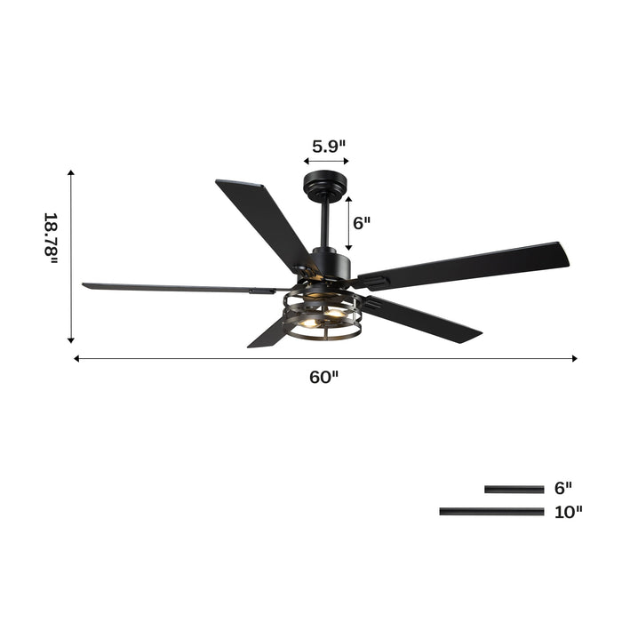Vaczon Industrial 52 Inch 60 Inch Downrod Ceiling Fan with Light APP Remote Control