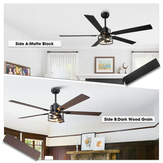 Vaczon Industrial 52 Inch 60 Inch Downrod Ceiling Fan with Light APP Remote Control
