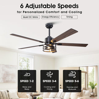 Vaczon Industrial 52 Inch 60 Inch Downrod Ceiling Fan with Light APP Remote Control