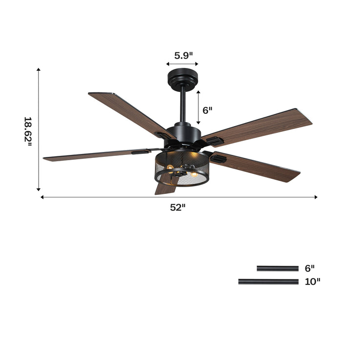 52 Inch Polly Double-sided Blades Downrod Mount Ceiling Fan with Light and APP & Remote Control