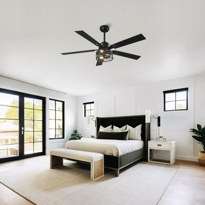 52 Inch Polly Double-sided Blades Downrod Mount Ceiling Fan with Light and APP & Remote Control
