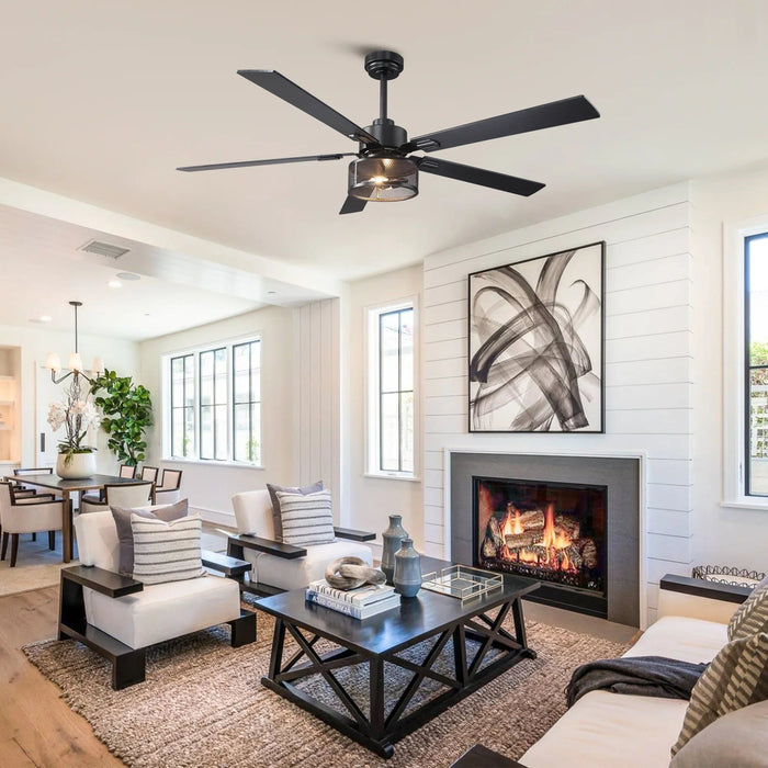 60 Inch Eden Black Ceiling Fan with Light and APP & Remote Control