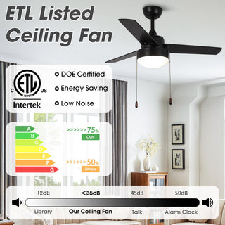 42" Vaczon 3 Blades Traditional Ceiling Fan with Pull Chain