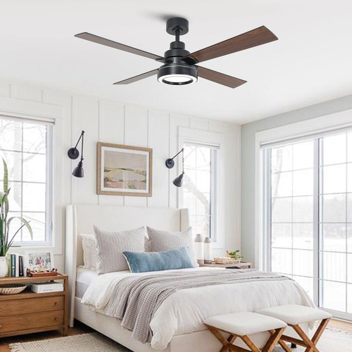 Vaczon 52 Inch 4 Blades DC Motor Modern Downrod Ceiling Fan with LED Light and Remote Control