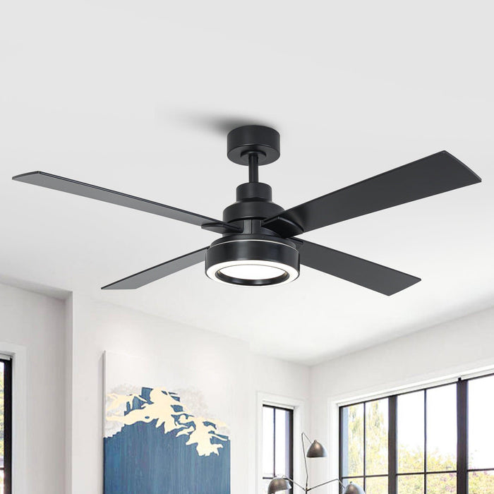 Vaczon 52 Inch 4 Blades DC Motor Modern Downrod Ceiling Fan with LED Light and Remote Control