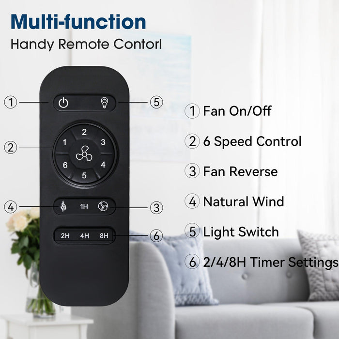 Vaczon 52" Down Mount Ceiling Fan with LED Light and Remote Control