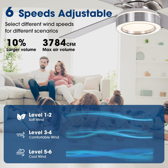 Vaczon 52" Down Mount Ceiling Fan with LED Light and Remote Control