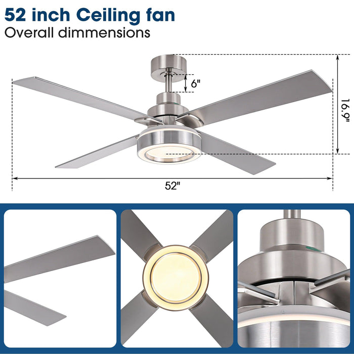 Vaczon 52" Down Mount Ceiling Fan with LED Light and Remote Control