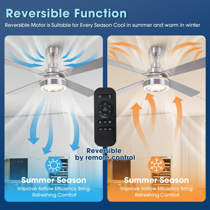 Vaczon 52" Down Mount Ceiling Fan with LED Light and Remote Control