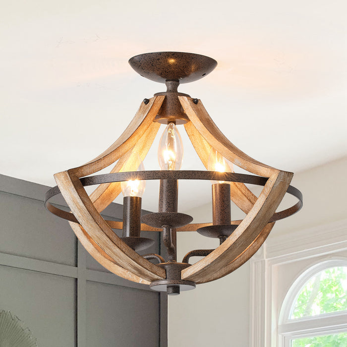 3-Light Farmhouse Semi Flush Mount Ceiling Light