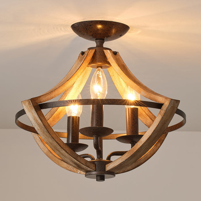 3-Light Farmhouse Semi Flush Mount Ceiling Light