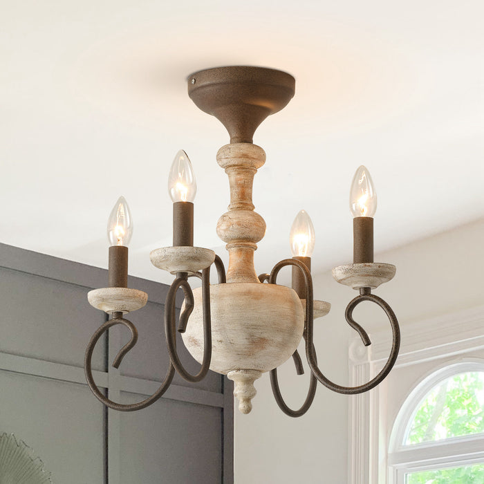 4-Light Rustic Semi Flush Mount Ceiling Light