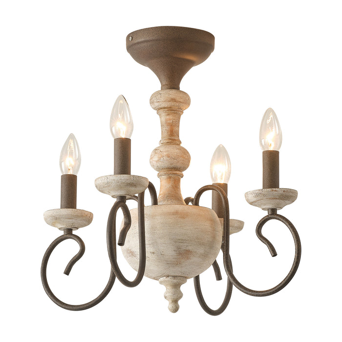 4-Light Rustic Semi Flush Mount Ceiling Light