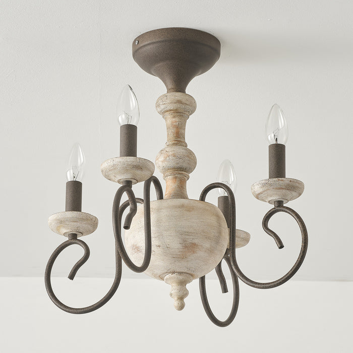 4-Light Rustic Semi Flush Mount Ceiling Light