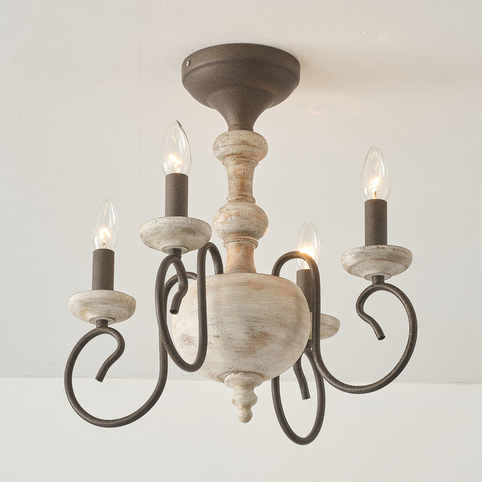 4-Light Rustic Semi Flush Mount Ceiling Light