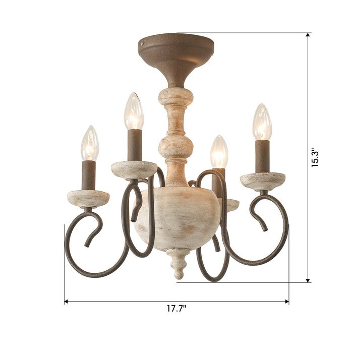 4-Light Rustic Semi Flush Mount Ceiling Light