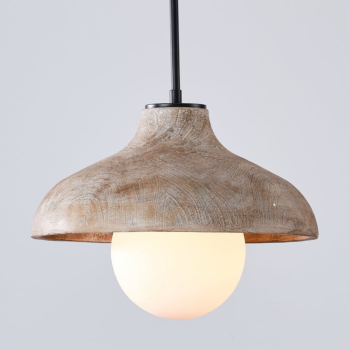 1-Light Brown Rustic Pendant Lighting with Glass Cover