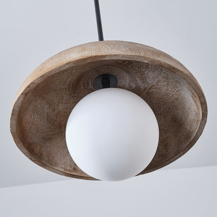 1-Light Brown Rustic Pendant Lighting with Glass Cover