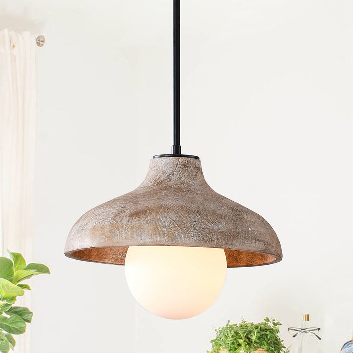 1-Light Brown Rustic Pendant Lighting with Glass Cover