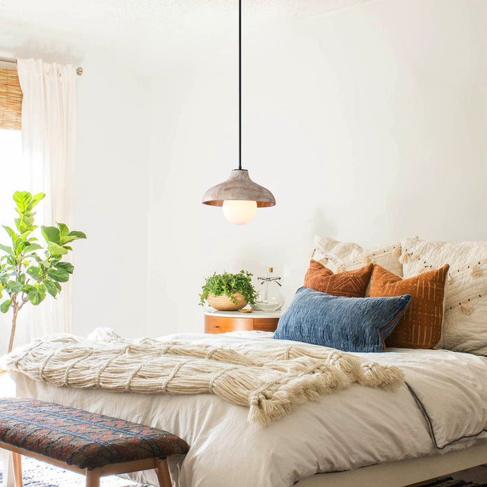 1-Light Brown Rustic Pendant Lighting with Glass Cover