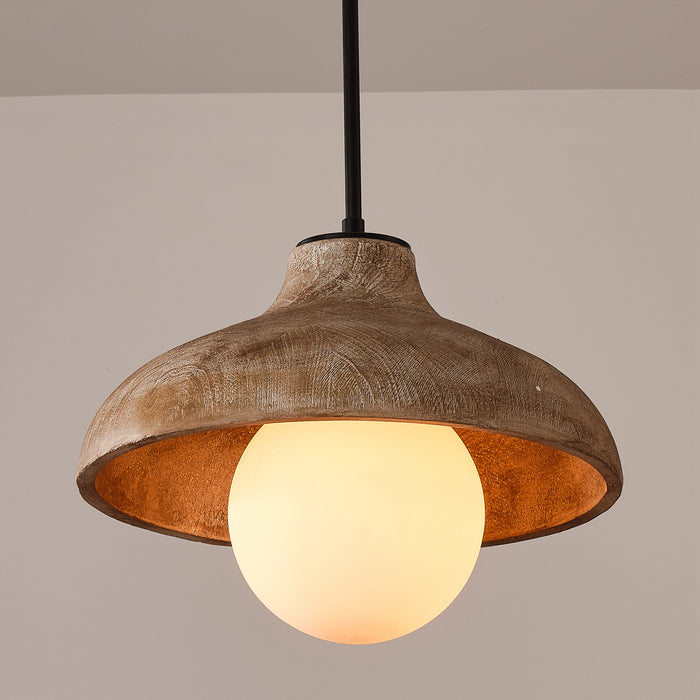 1-Light Brown Rustic Pendant Lighting with Glass Cover