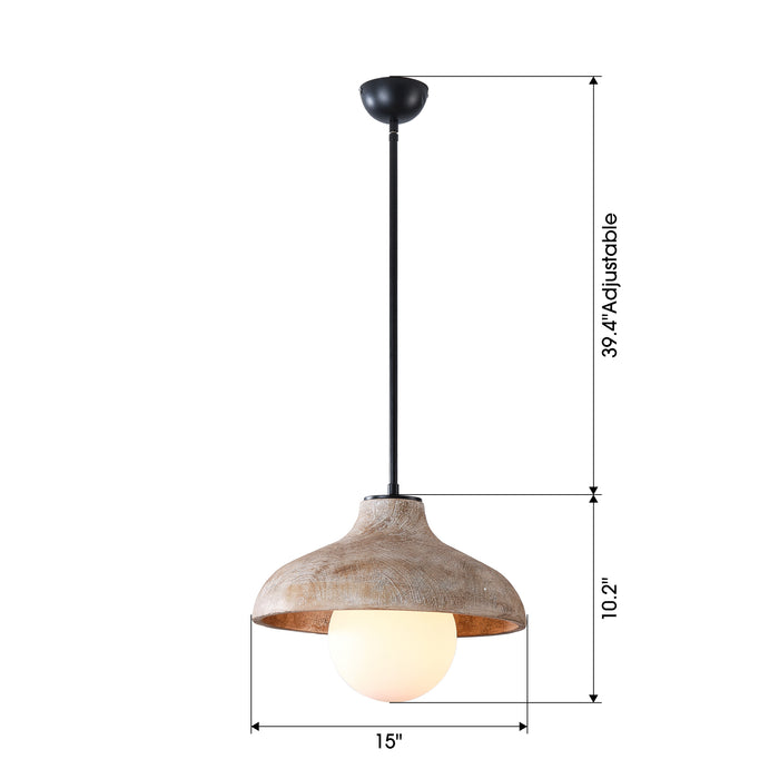 1-Light Brown Rustic Pendant Lighting with Glass Cover