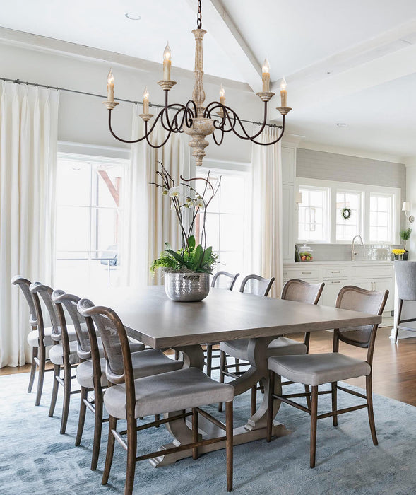 6-Light Rustic Pendant Lighting with White Distressed Wood