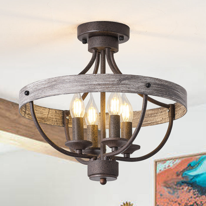 4-Light Farmhouse Semi Flush Mount Ceiling Light