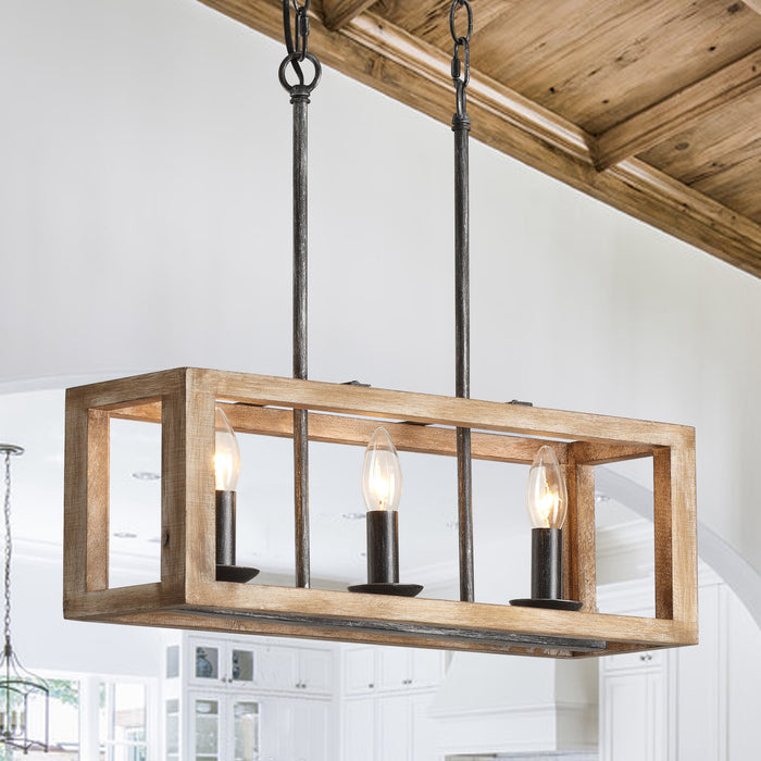 3-Light Rectangular Farmhouse Pendant Light Fixture