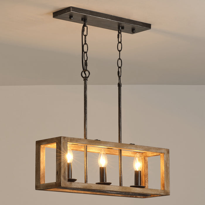 3-Light Rectangular Farmhouse Pendant Light Fixture