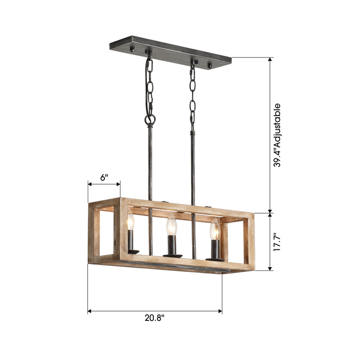 3-Light Rectangular Farmhouse Pendant Light Fixture