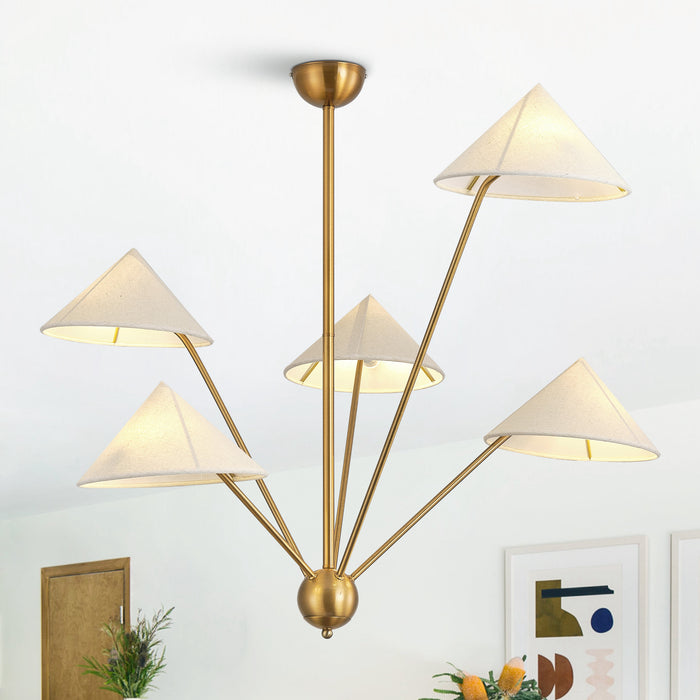 5-Light Modern Golden Island Chandelier With Adjustable Hanging Length for Dining Area